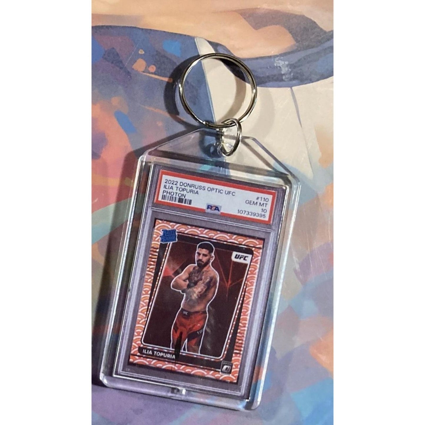0141 Ilia Topuria 2022 Panini Donruss Optic Photon Custom Made Novelty Keychain