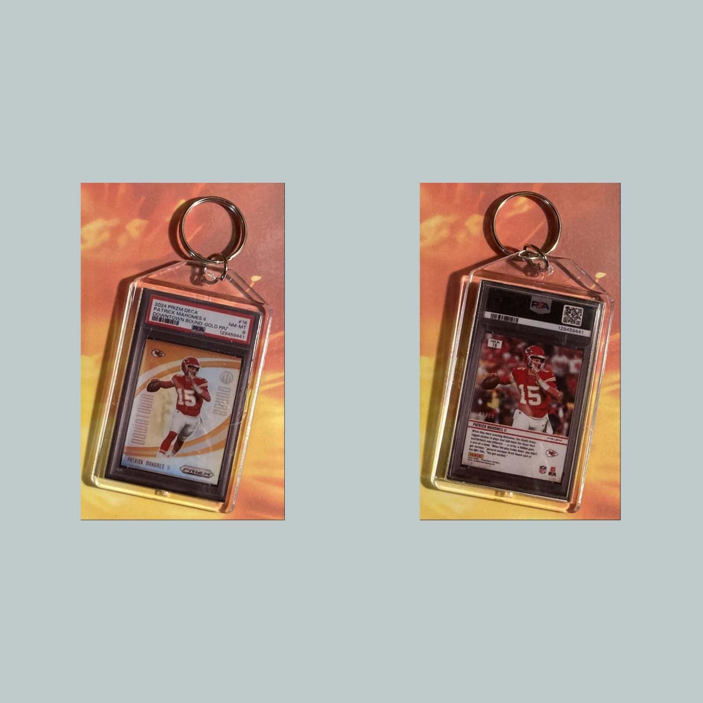 3605 Patrick Mahomes 2024 Panini Prizm Gold Downtown Custom Keychain FBL