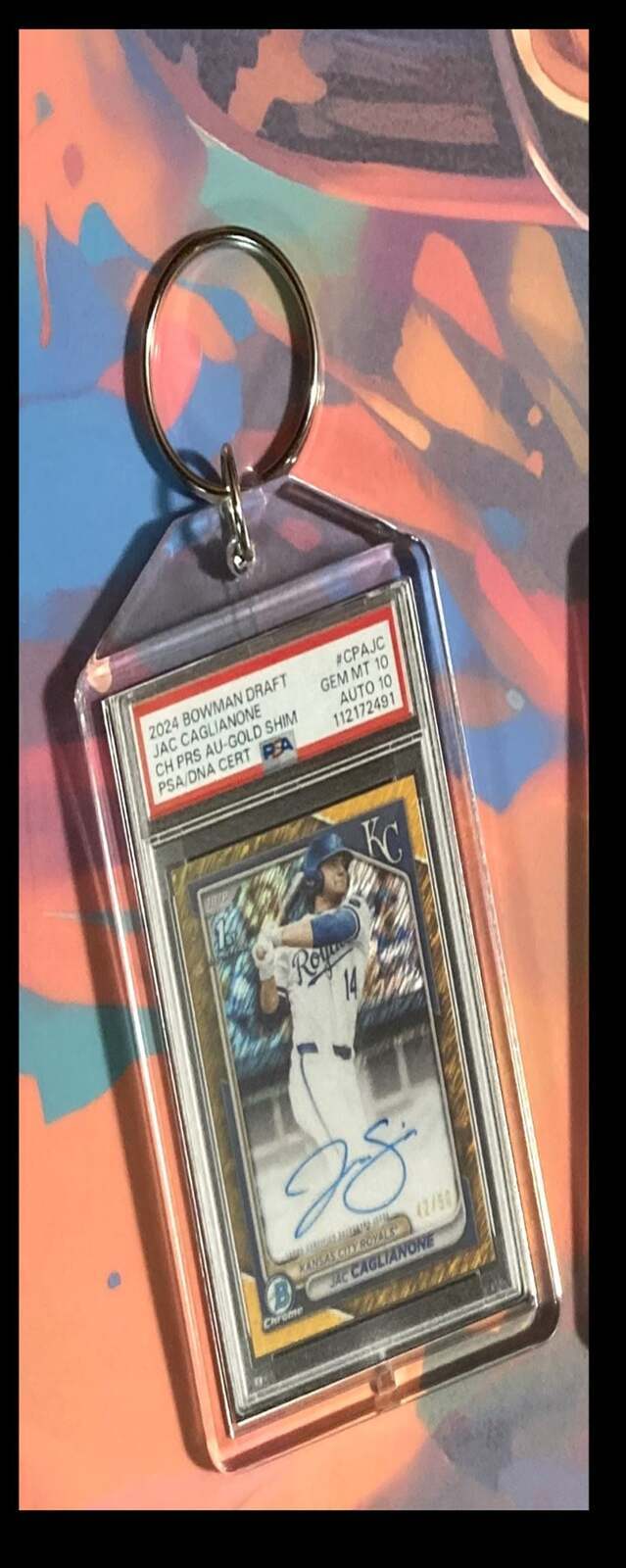 3214 Jac Caglianone 2024 Bowman Draft Gold Shimmer Auto  Keychain BBL KYC