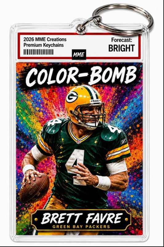 3878 Brett Favre Keychain | Color-Bomb |Custom Photo Keychain With Nameplate FBL
