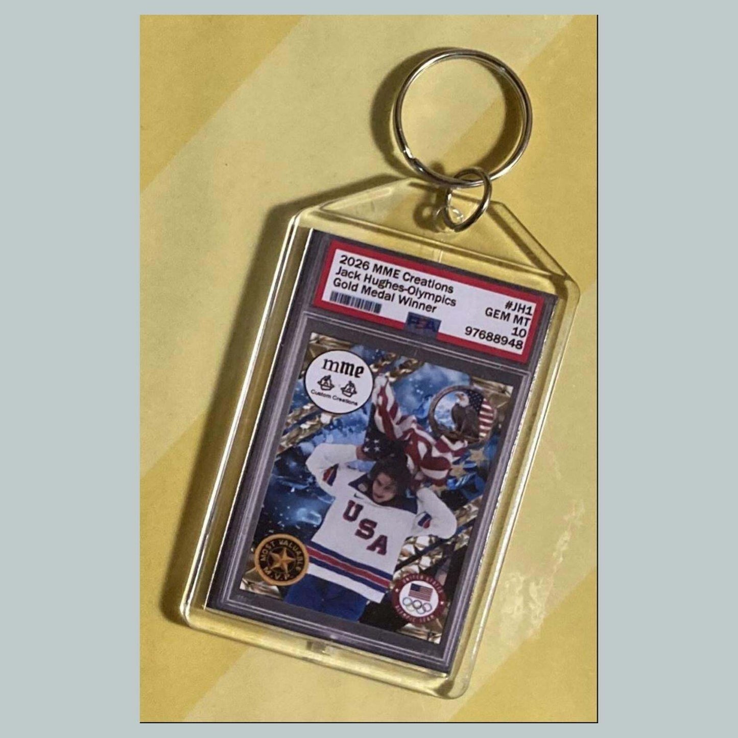 3785 Jack Hughes Gold Mockup 2026 Olympics Custom Hand Made Keychain MSC KYC