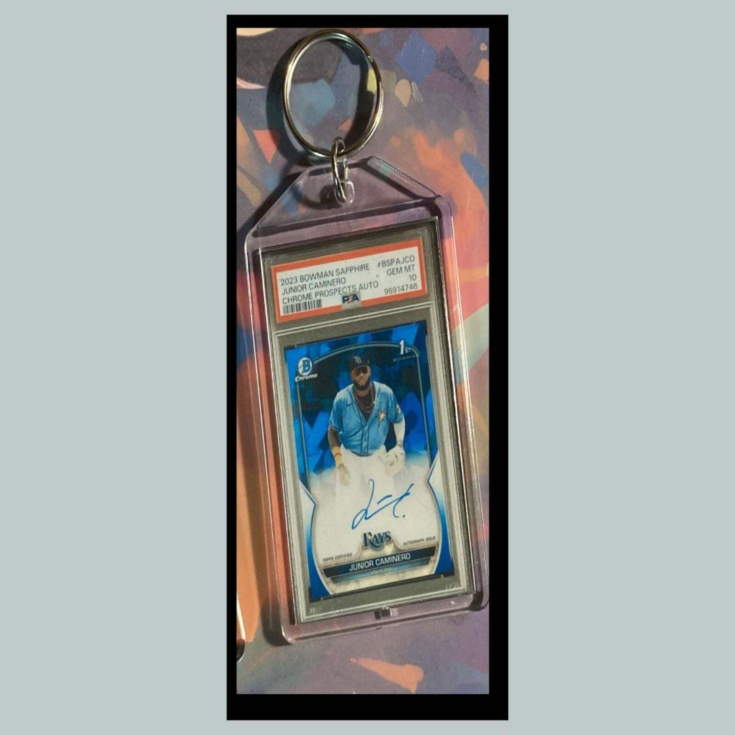 3404Junior Caminero 2023 Chrome Sapphire Auto Custom Hand Made Novelty Keychain BBL KYC