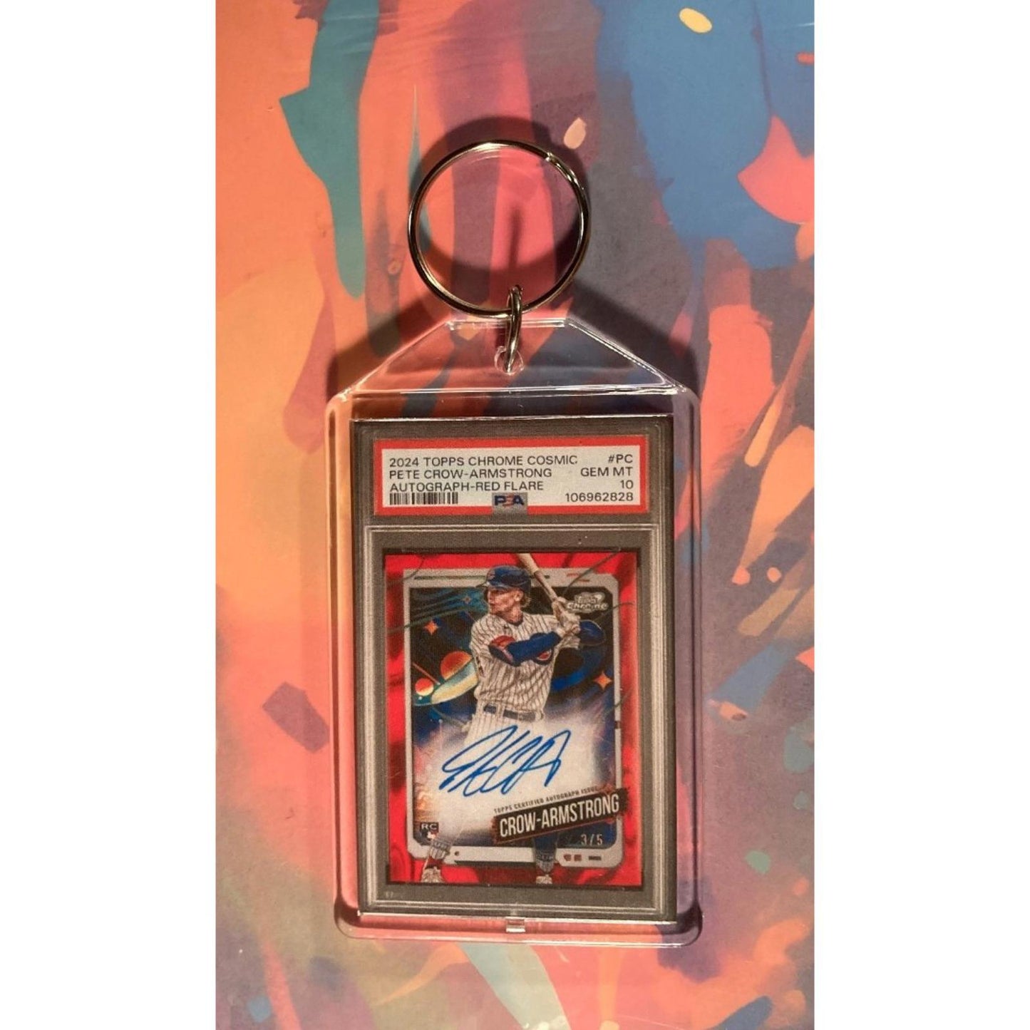 0074 Pete Crow-Armstrong 2024 Topps Cosmic Chrome Red Flare Auto Custom Keychain