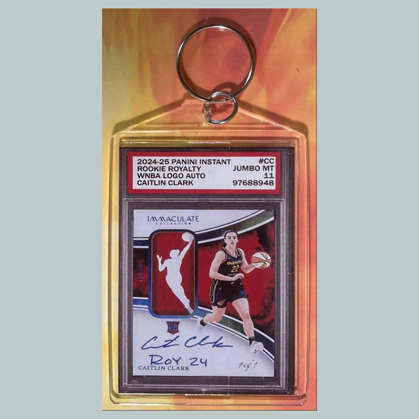 0695 Caitlin Clark Jumbo Keychain 2025 ROY Logoman Patch Auto Custom Hand Made