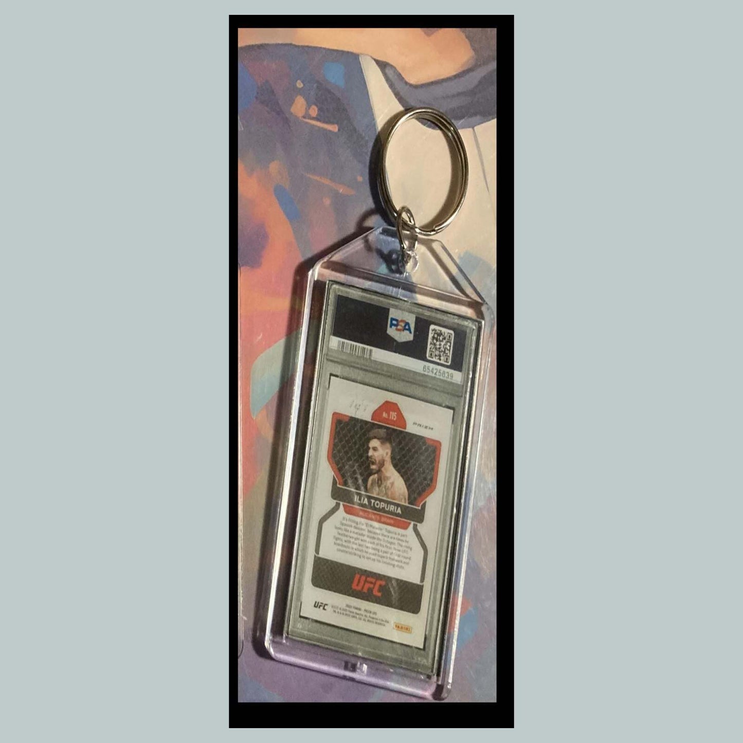 3454 Ilia Topuria 2022 Panini Prizm Black Shimmer Custom Hand Made Keychain MSC KYC
