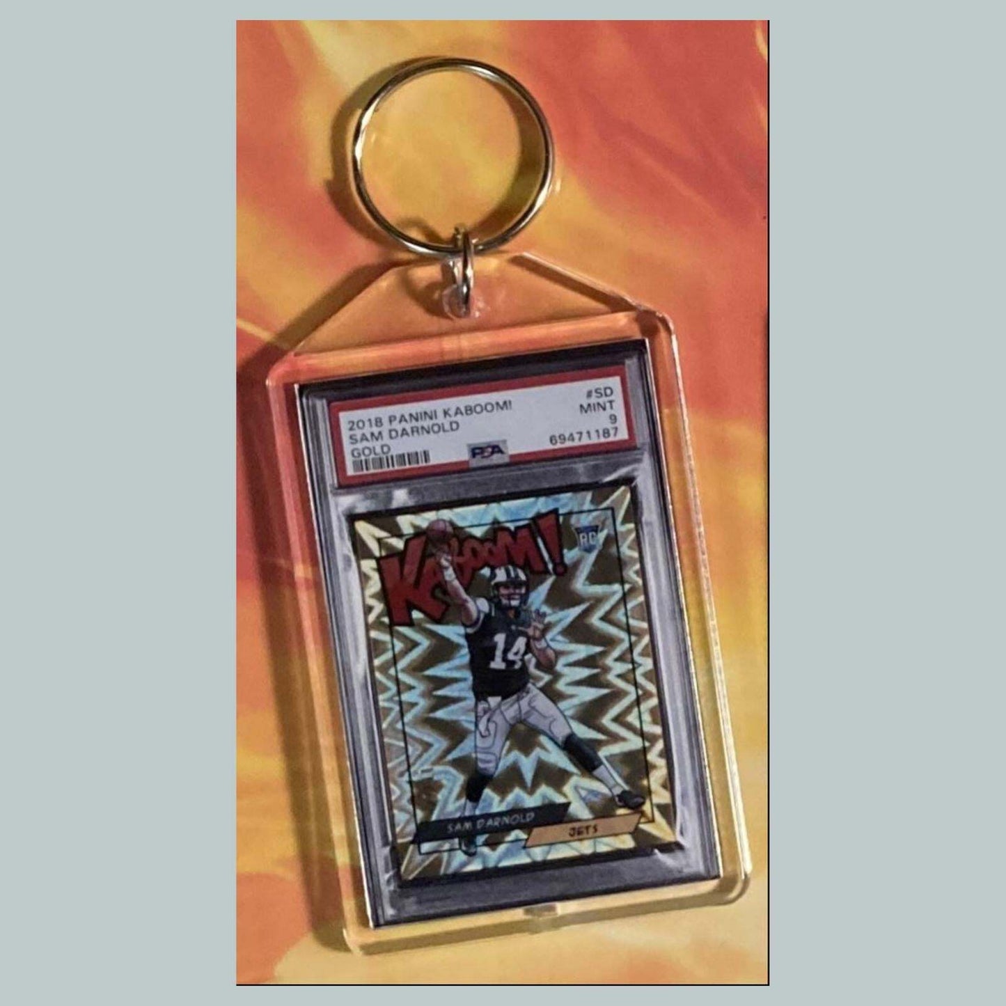 3778 Sam Darnold 2018 Panini Kaboom Gold Custom Hand Made Keychain FBL