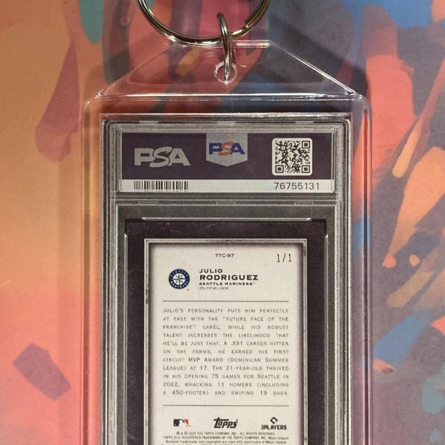 0100 Julio Rodriguez 2022 Topps Transcendent Coll SuperFractor Novelty Keychain