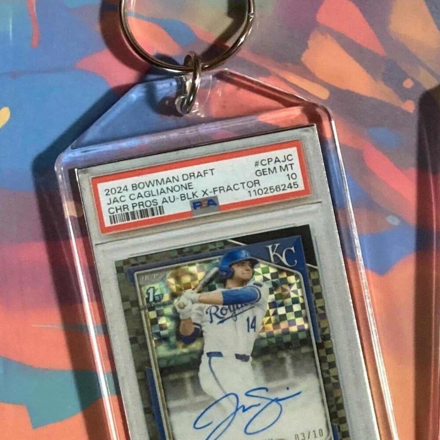 3199 Jac Caglianone 2024 Bowman Draft Black X-Fractor Auto Custom Keychain-Gift BBL KYC