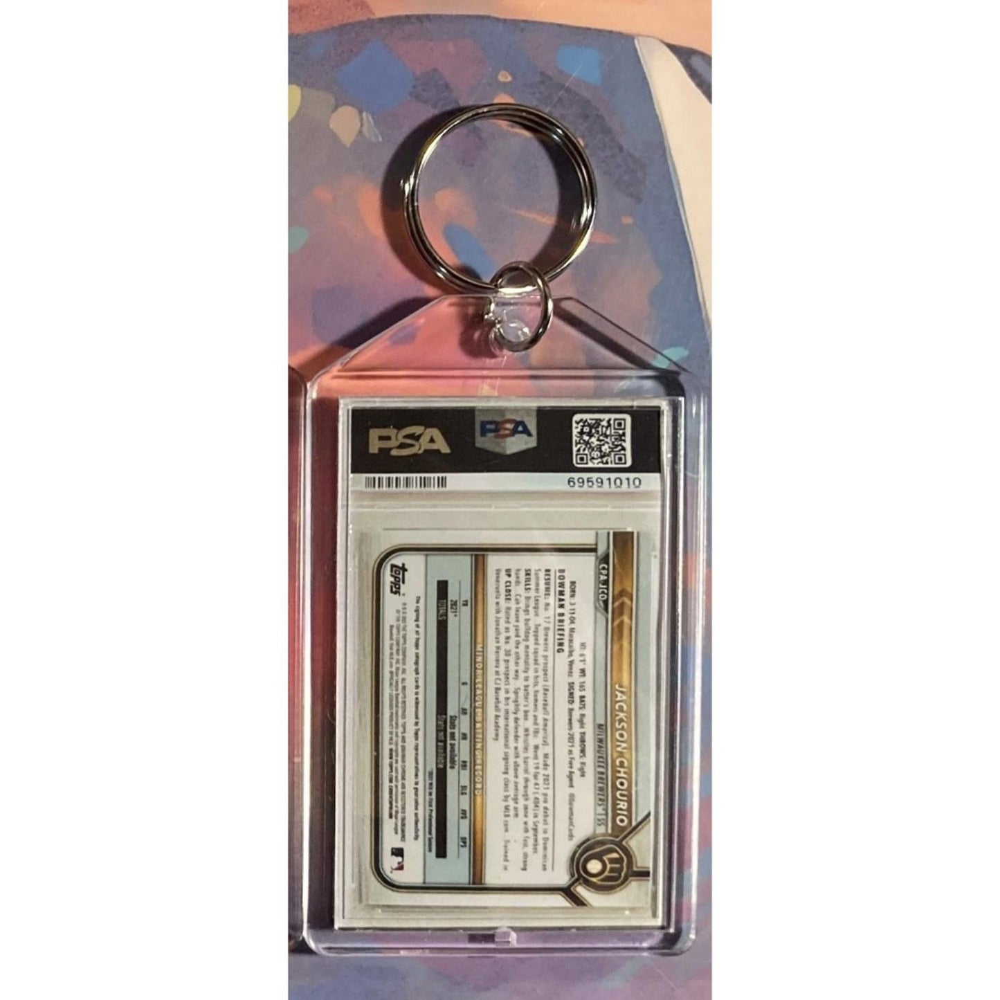 0126 Jackson Chourio 2022 Bowman Chrome Green Auto Refractor Novelty Keychain