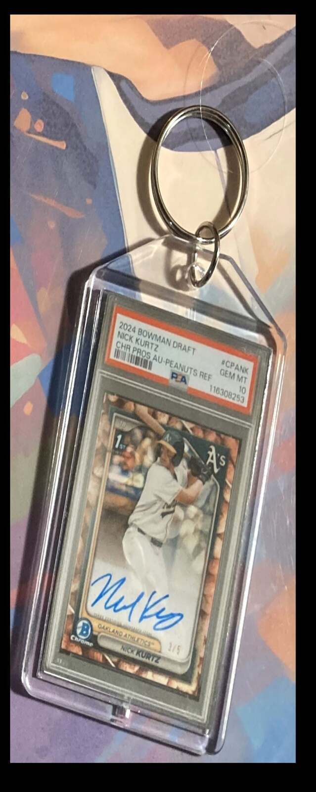 3232 Nick Kurtz 2024 Bowman Draft Chrome Peanuts Auto-Custom Keychain BBL KYC