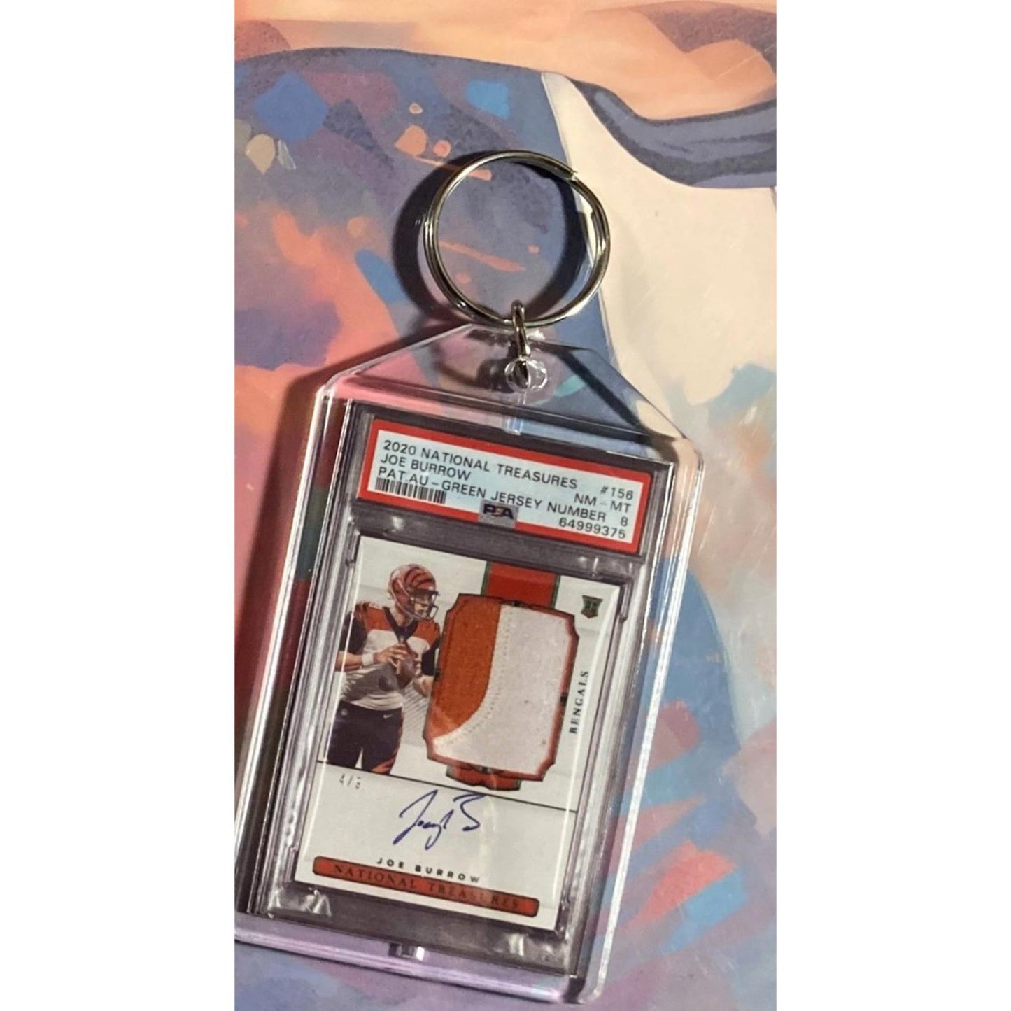 0123 Joe Burrow 2020 Panini Nat Treas Rookie Patch Auto Custom Novelty Keychain