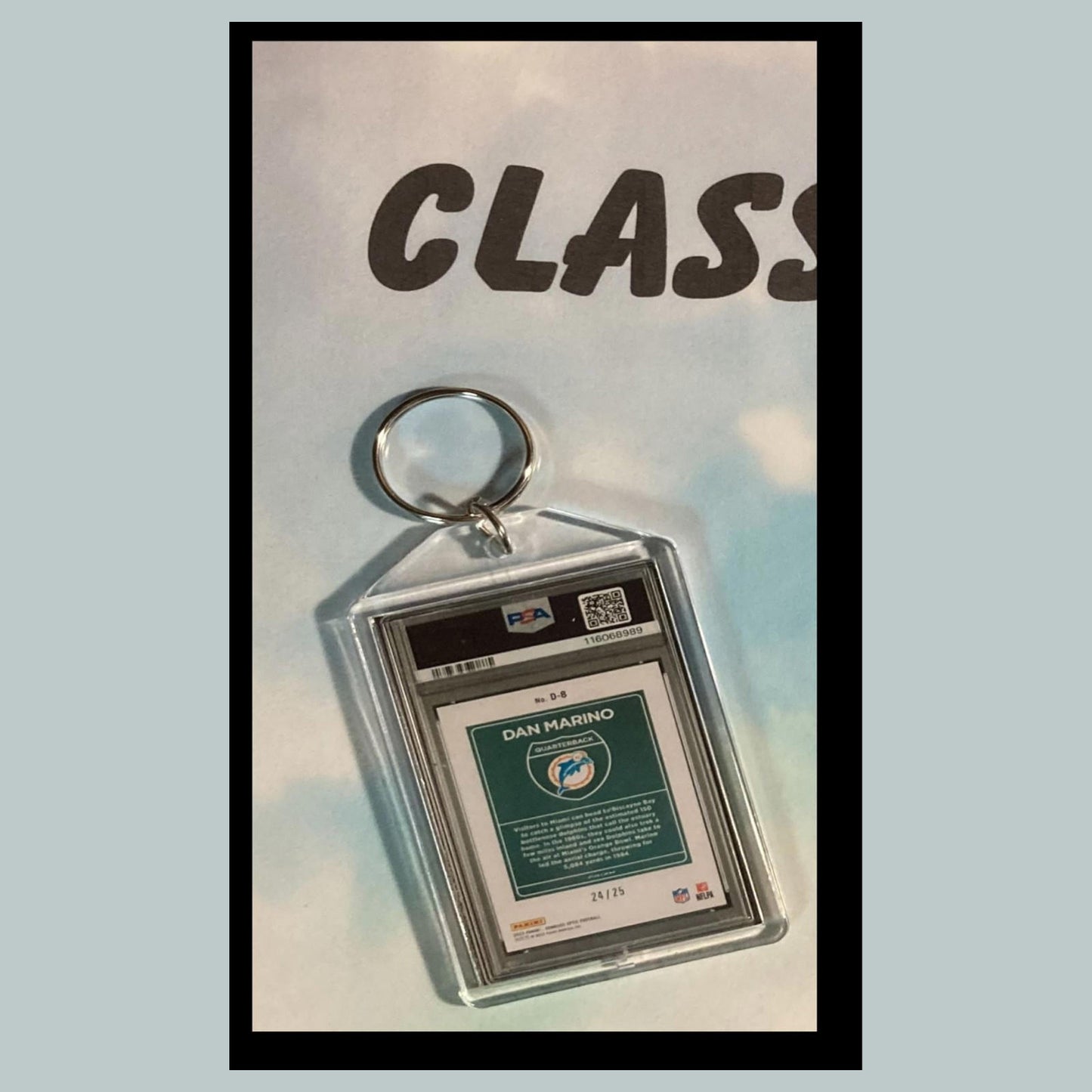 0554 Dan Marino 2023 Panini Donruss Downtown Black Pandora Custom Made Keychain