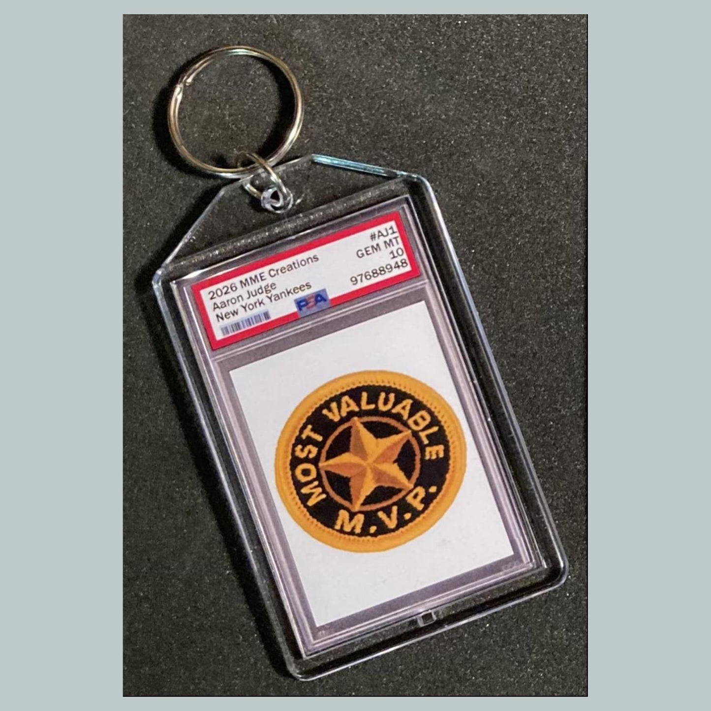 0831 egduJ noraA Green Shimmer Mockup Custom Hand Made Keychain