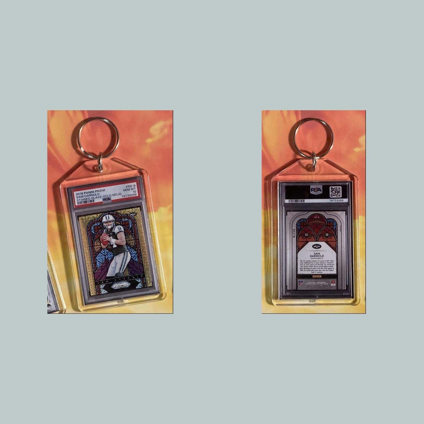 3777 Sam Darnold 2018 Panini Prizm Stained Glass Gold Custom Hand Made Keychain FBL