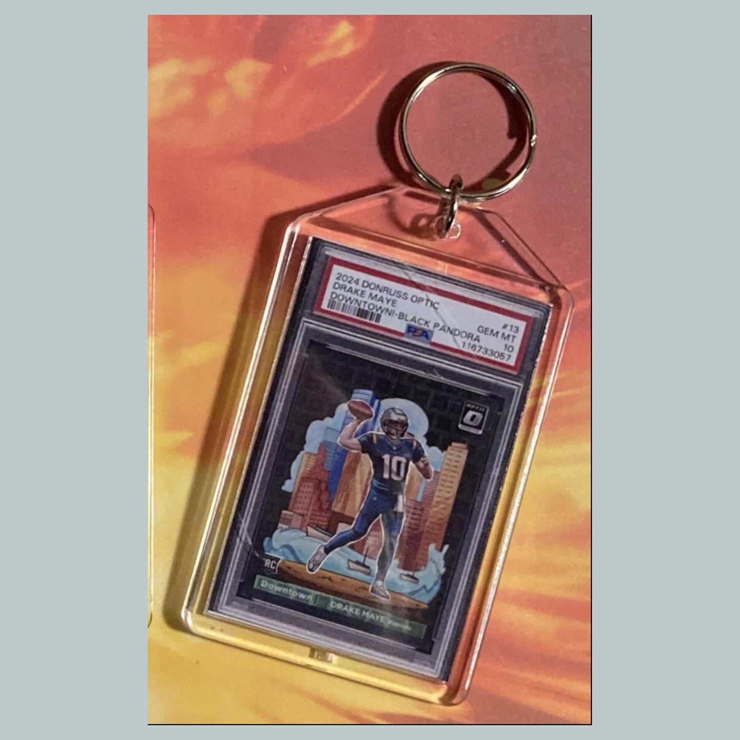 0756 Drake Maye 2024 Donruss Optic Downtown Black Pandora Custom Made Keychain