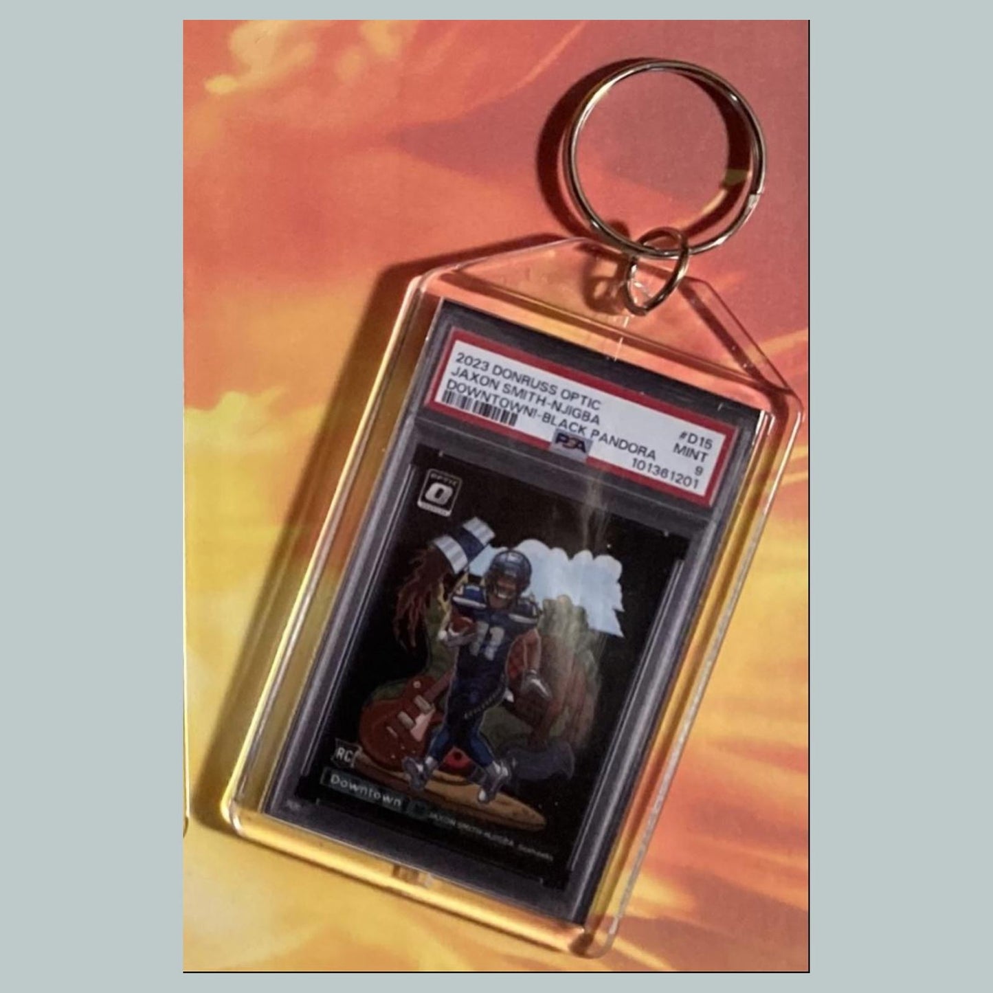 0815 Jaxon Smith-Njigba 2023 Pan/Donruss Optic Downtown Black Pandora Keychain