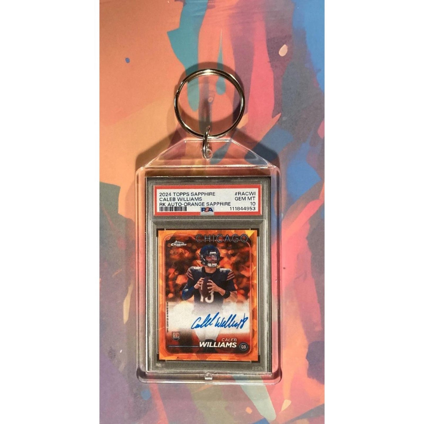 0115 Caleb Williams 2024 Topps Chrome Sapphire Orange Auto Novelty Keychain-Gift