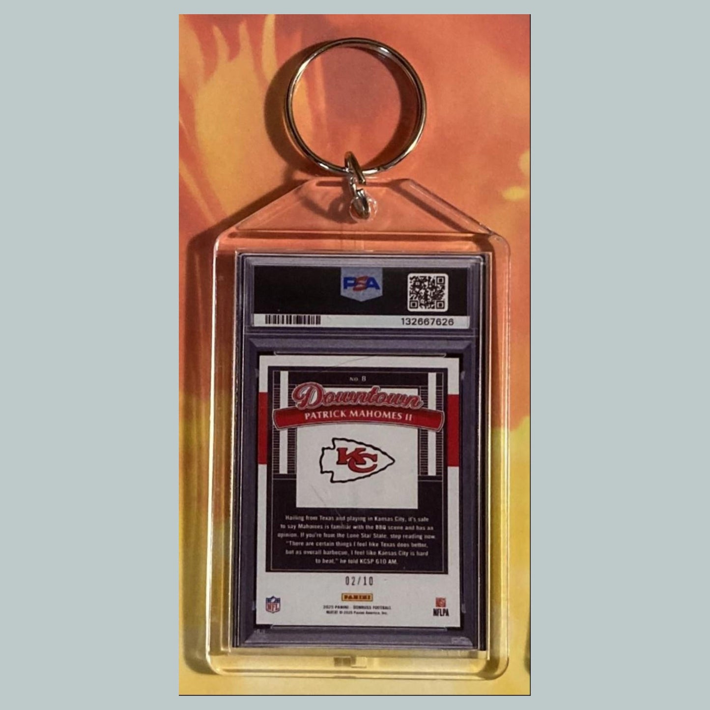0649 Patrick Mahomes 2025 Panini Donruss Gold Downtown Custom Keychain