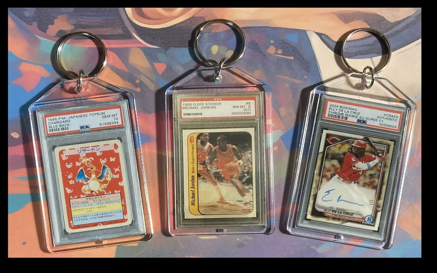 3261 pokemon-Charizard-Michael Jordan-Elly De La Cruz 3 Pack Bundle  Keychains   BBL BKL KYC