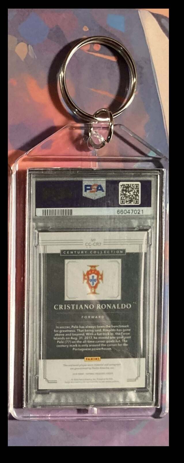 3167 Cristiano Ronaldo 2018 Panini Nat Treas Century Patch Auto Keychain - Gift KYC MSC