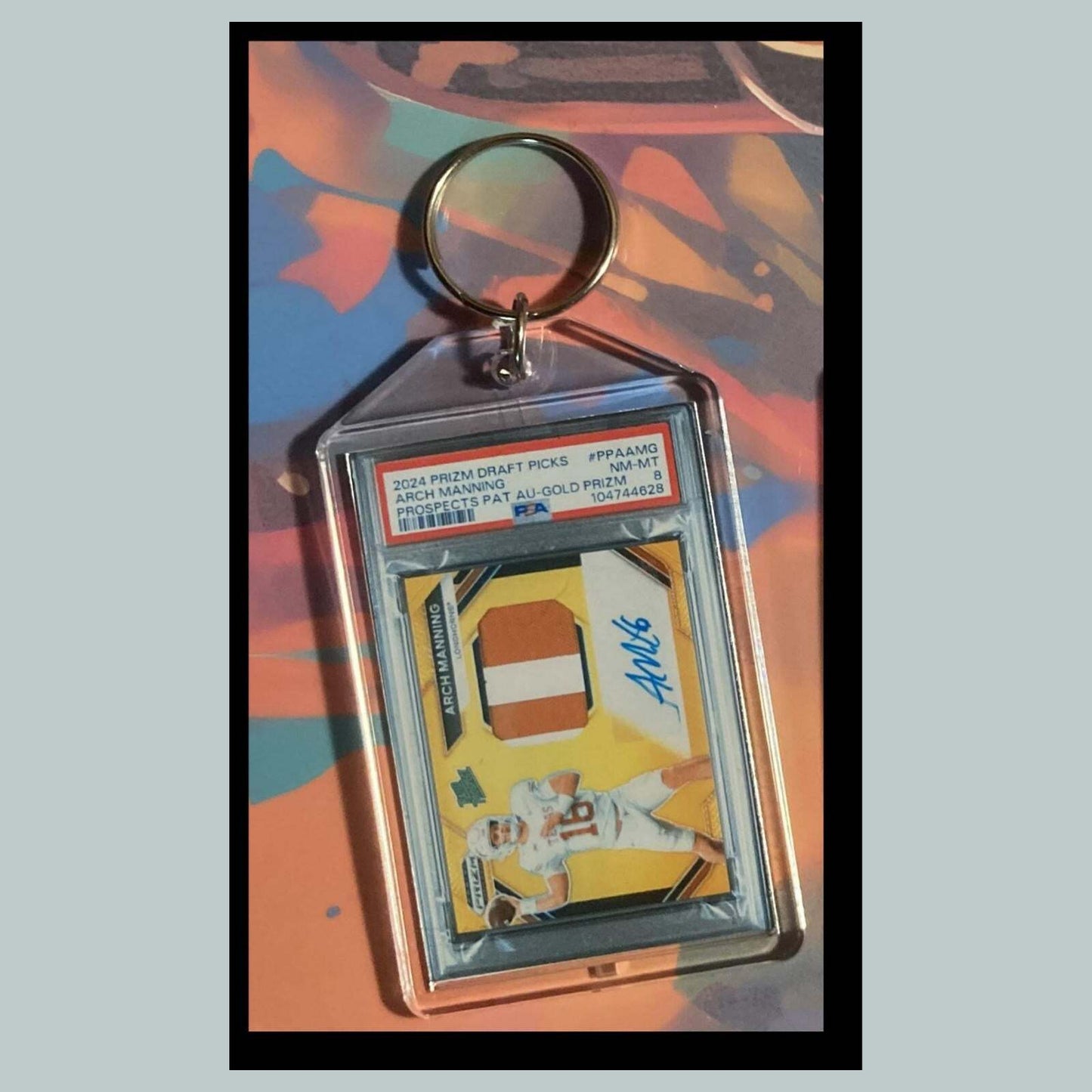 3503 Arch Manning 2024 Panini Prizm Gold Patch Auto Custom Hand Made Keychain FBL