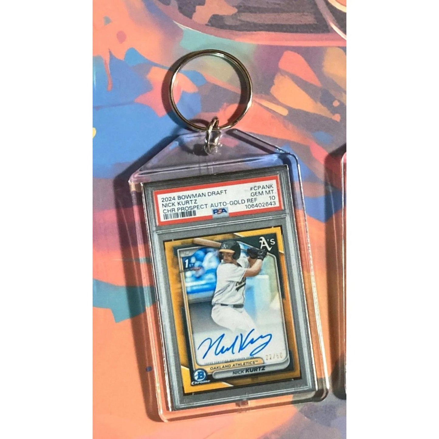 0252 Nick Kurtz 2024 Bowman Draft Chrome Gold Auto Custom Made Novelty Keychain