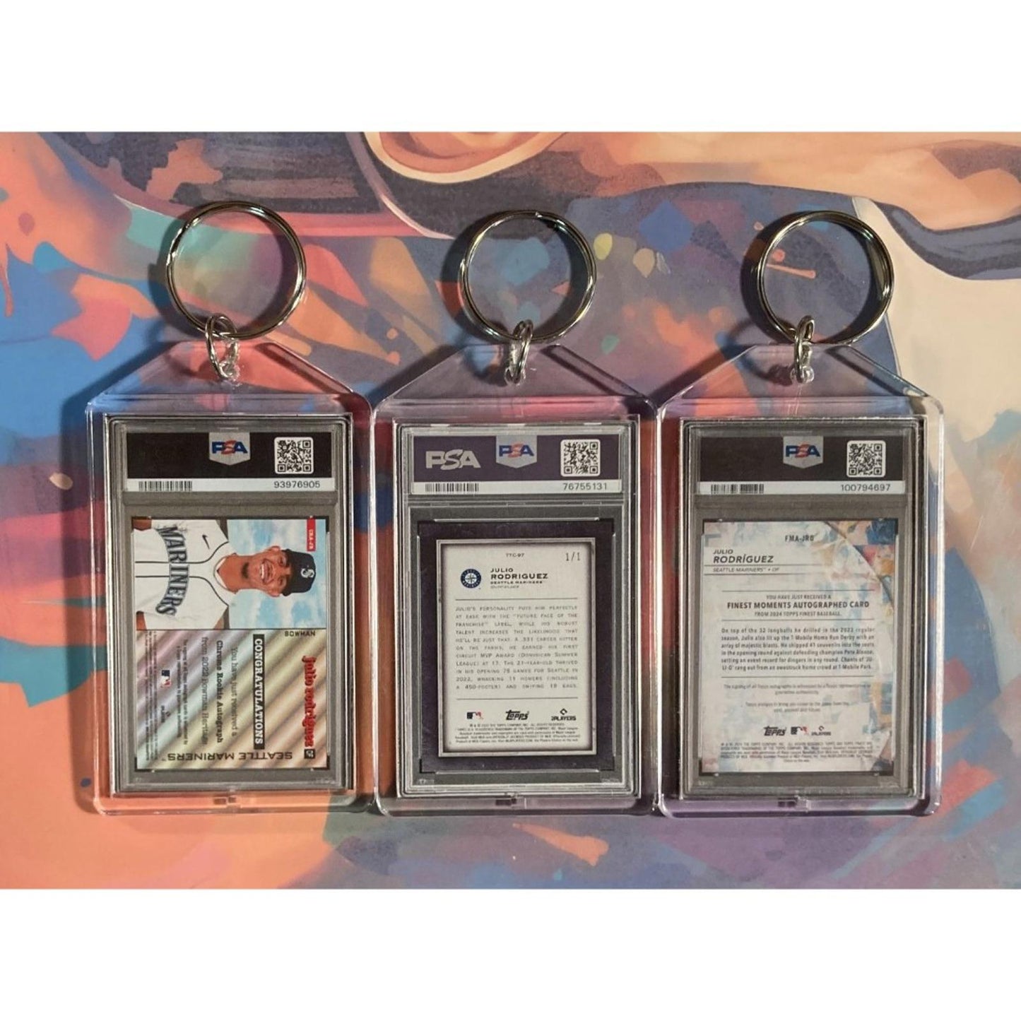 0187B Julio Rodriguez 3 Pack Bundle - 3 Different Custom Novelty Keychains -Gift