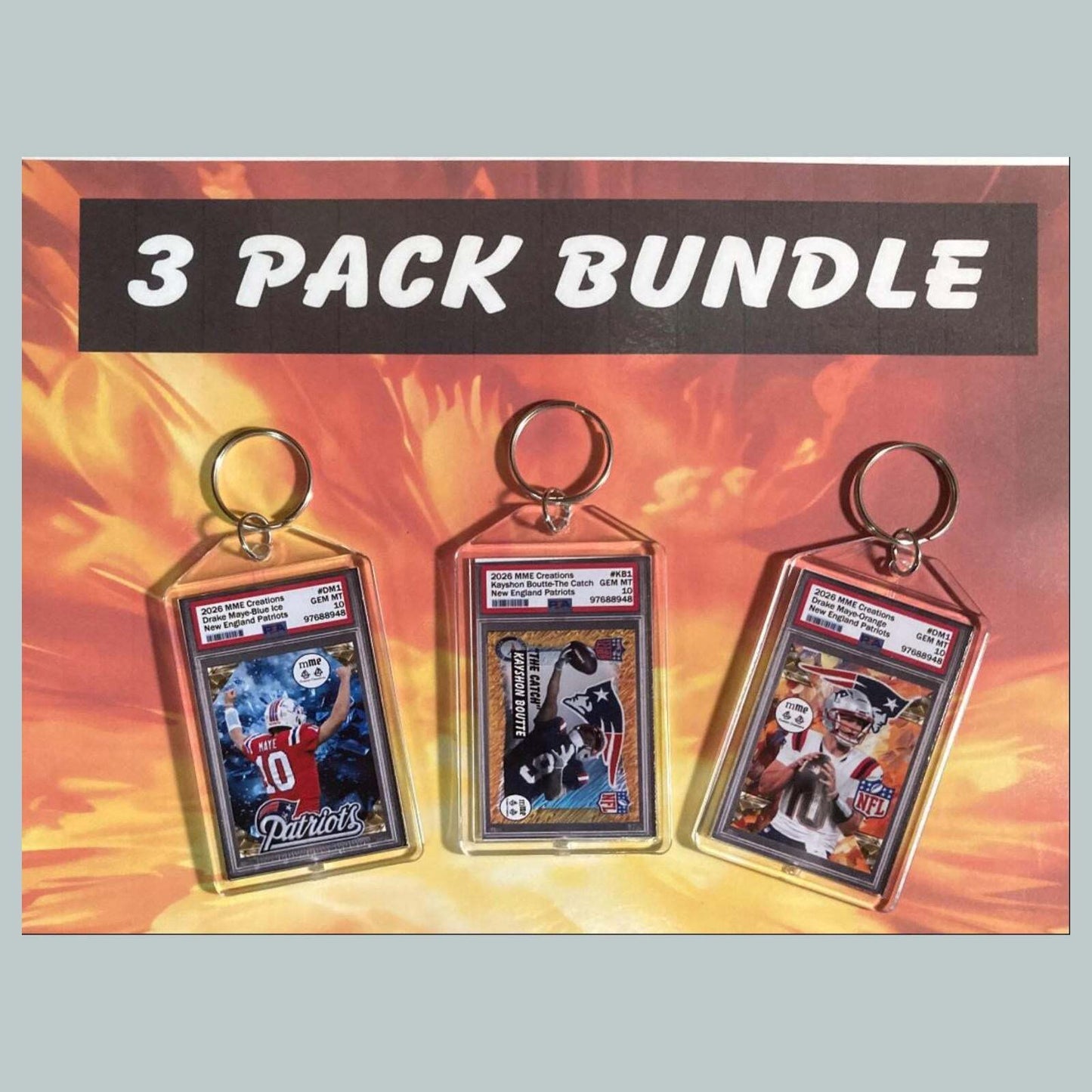 3760B Drake Maye-Kayshon Boutte 3 Pack Bundle Custom Hand Made Keychains FBL