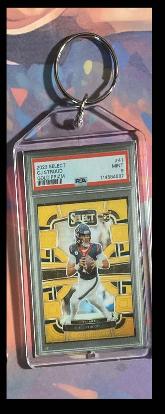 3229 CJ Stroud 2023 Panini Select Gold Prizm  Keychain FBL