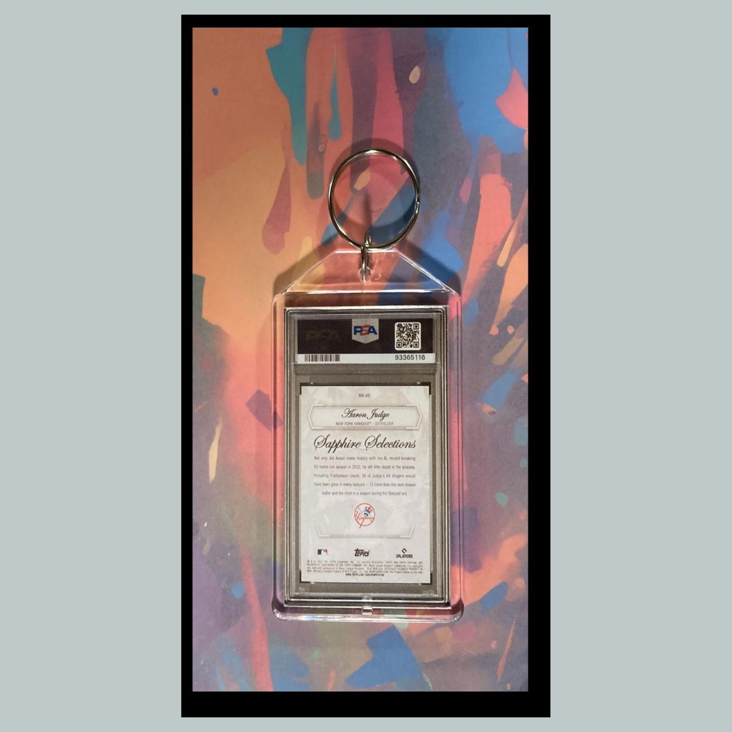 0090 Aaron Judge 2023 Topps Sapphire SuperFractor Custom Made Novelty Keychain