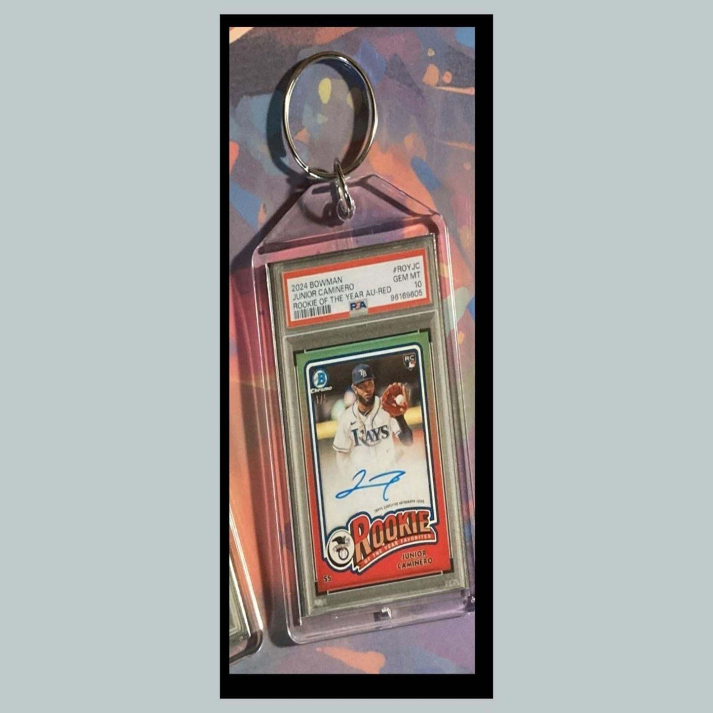3429 Junior Caminero 2024 Bowman Chrome Red Rookie of Year Auto Custom Keychain BBL KYC