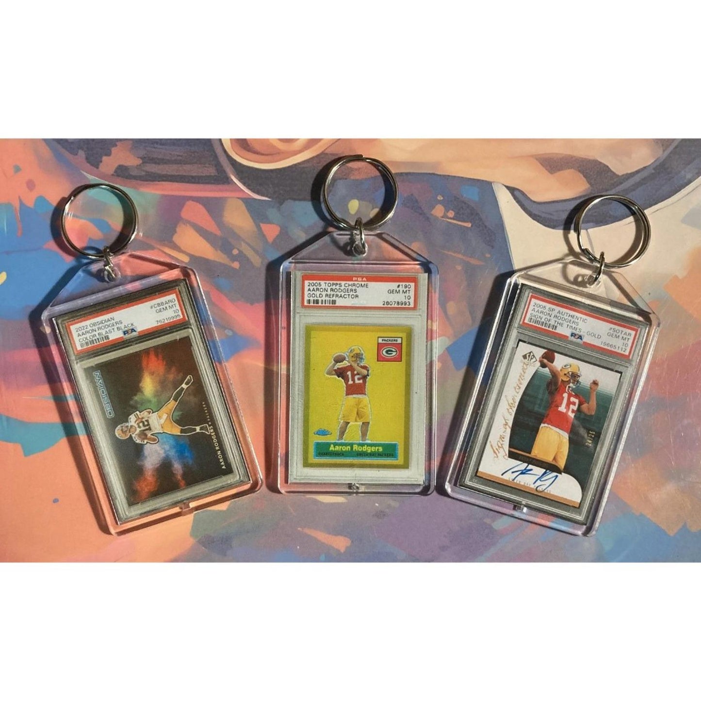 0279B Aaron Rodgers 3 Pack Bundle - 3 Different Custom Novelty Keychains - Gift