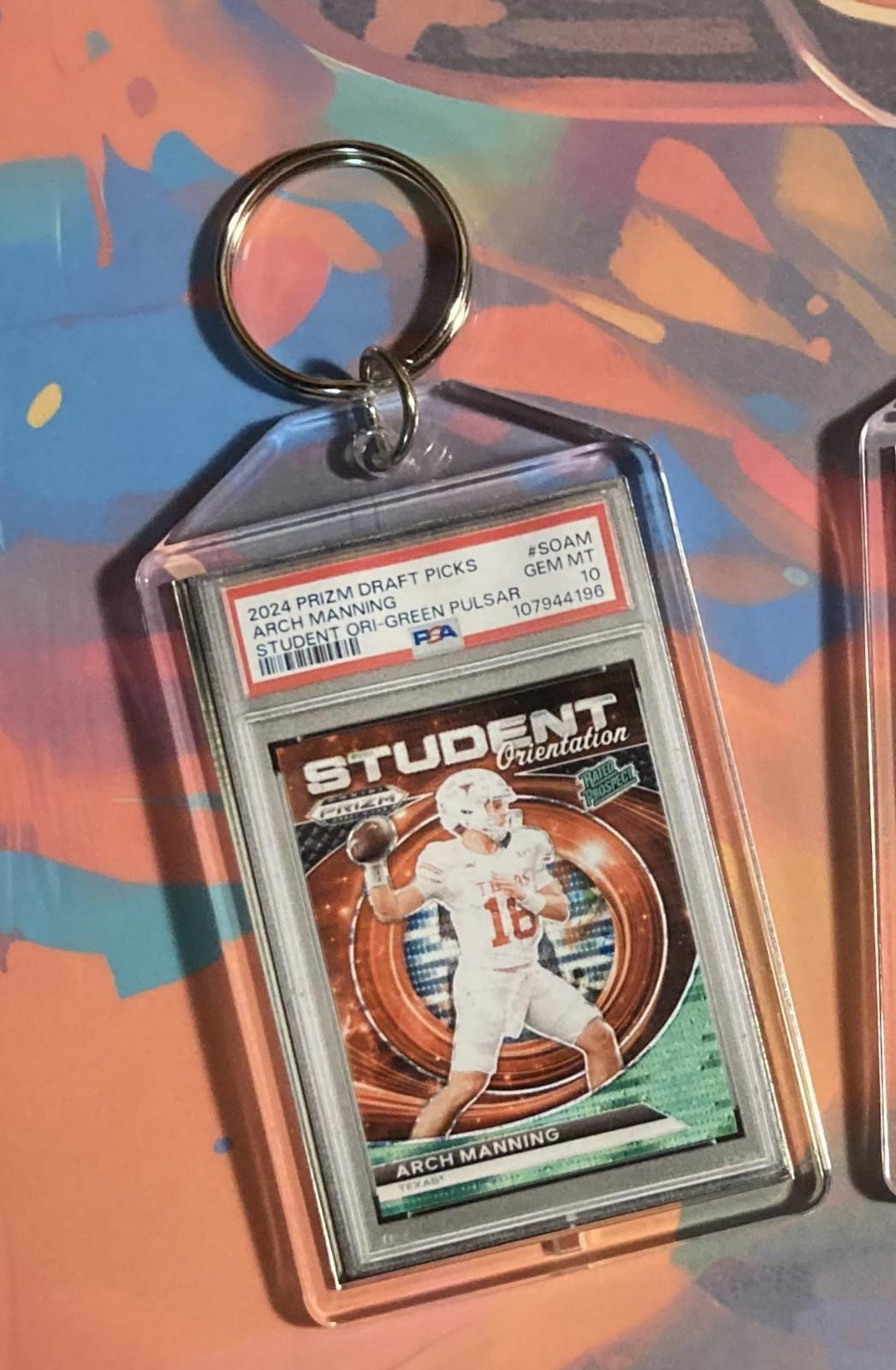 3497 Arch Manning 2024 Panini Prizm Student Orientation Green Pulsar Keychain FBL