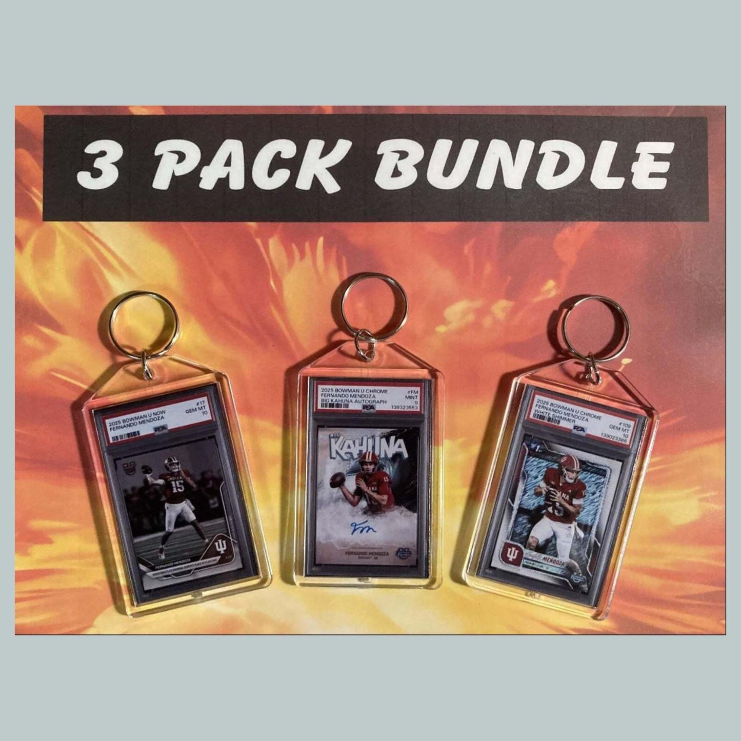 3736 Fernando Mendoza Custom Hand Made Novelty Keychains 3 Pack Bundle FBL