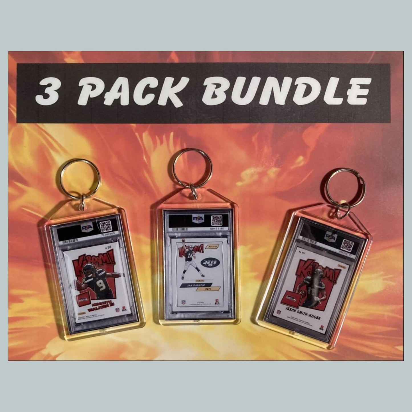 3779B Sam Darnold-Walker-Smith All Kabooms 3 Pack Bundle Hand Made Keychains FBL
