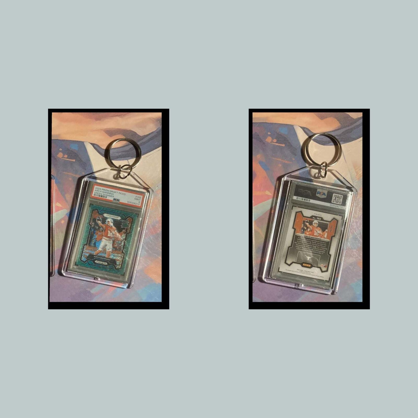 3496 Arch Manning 2024 Panini Prizm Green Shimmer Custom Hand Made Keychain Gift FBL