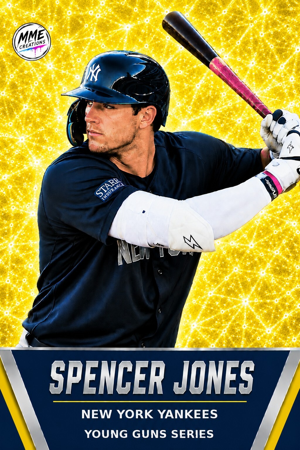 4237 Spencer Jones | Young Guns | Laminated Custom Baseball Card | Yellow Ice