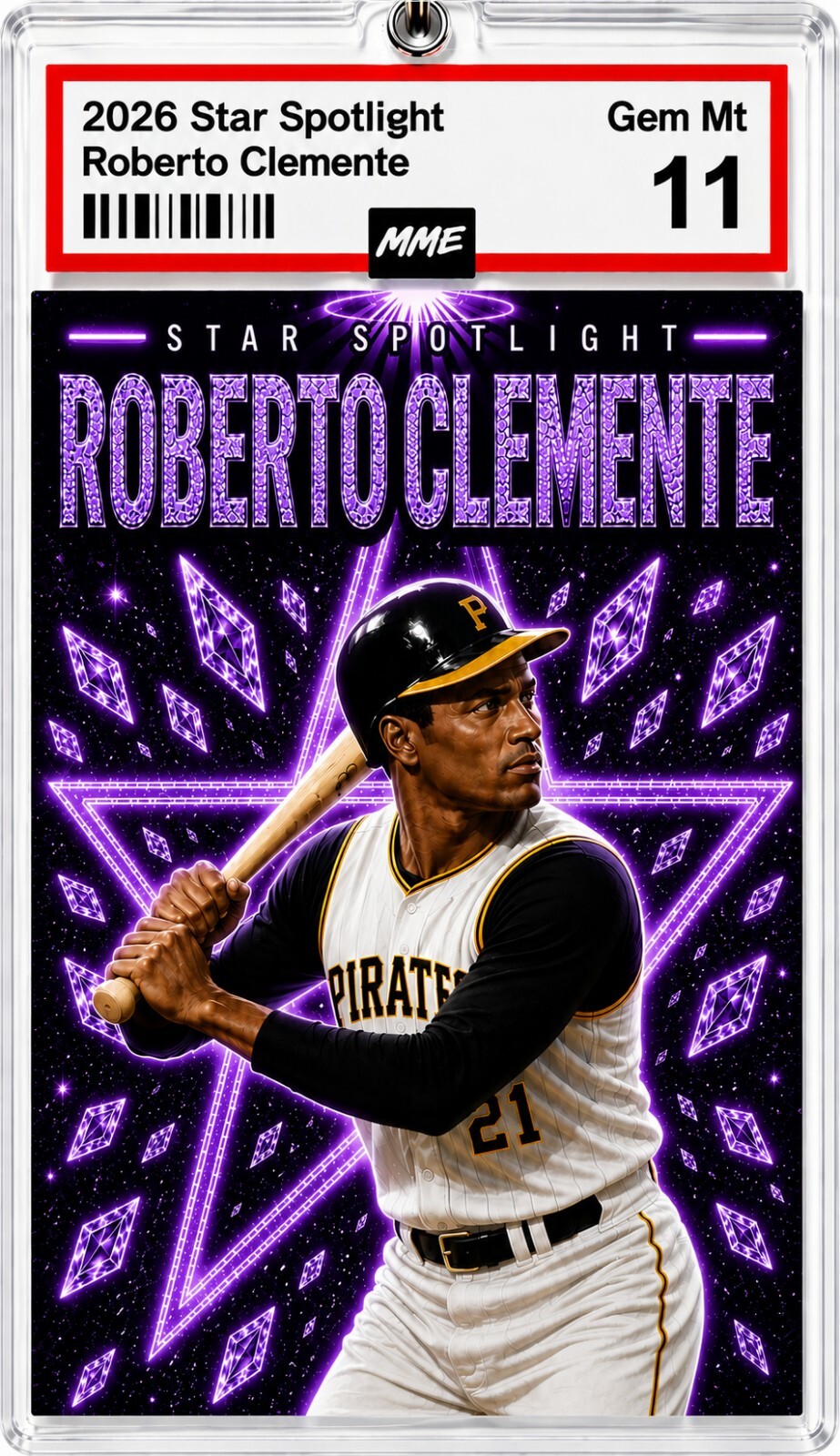 2946 Roberto Clemente Keychain Purple Spotlight Custom Acrylic Photo Keychain  KYC BBL