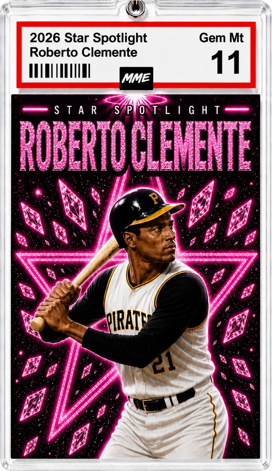 2954 Roberto Clemente Keychain Pink Spotlight Custom Acrylic Photo Keychain KYC BBL