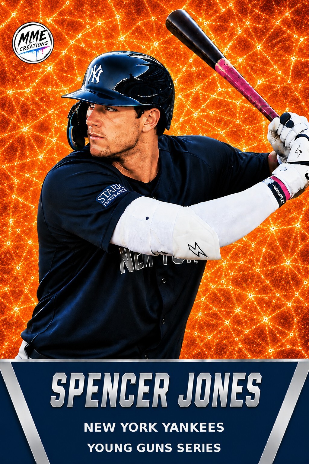 4242 Spencer Jones | Young Guns | Laminated Custom Baseball Card | Orange Ice