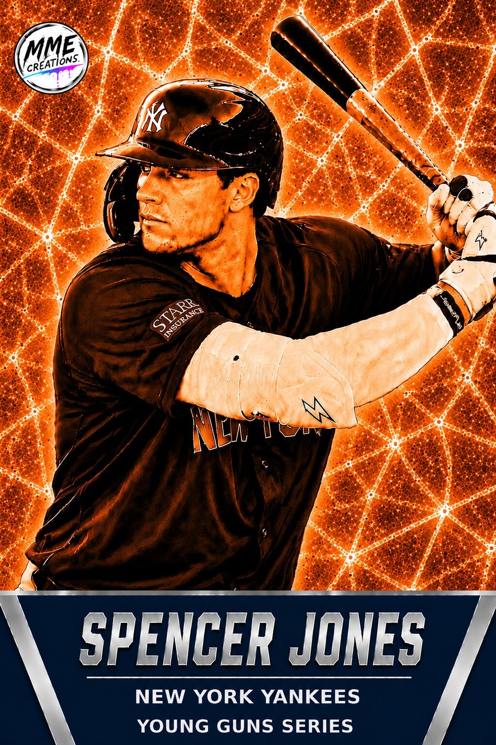 4232 Spencer Jones | Young Guns | Laminated Custom Baseball Card | Orange Ice2