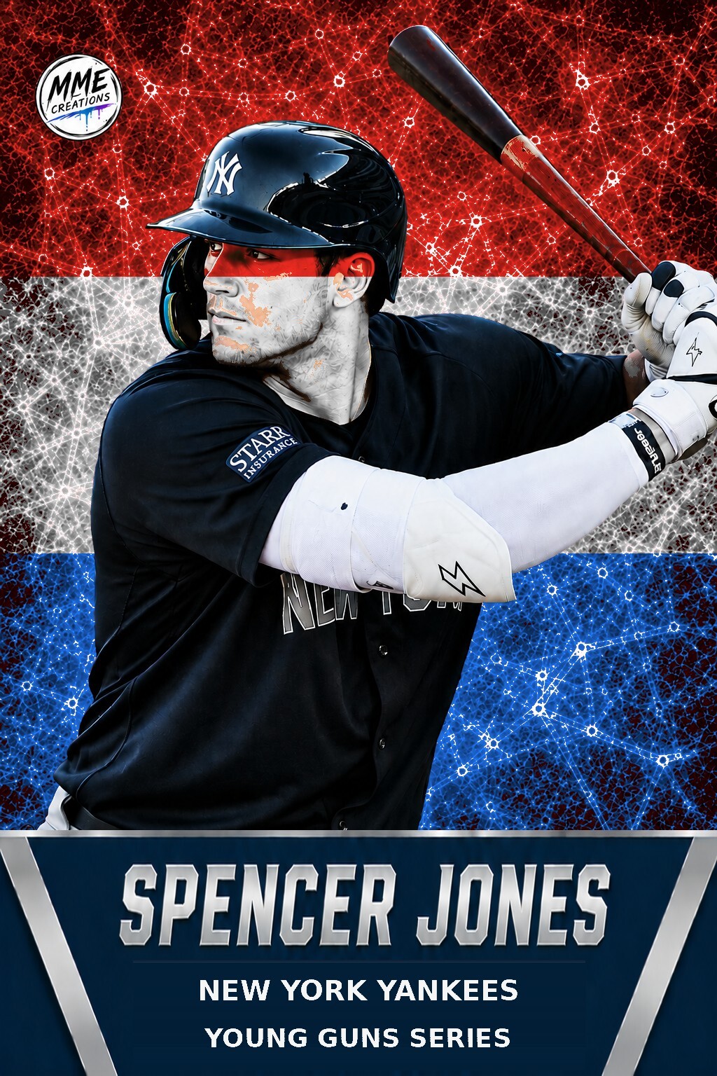 4228 Spencer Jones | Young Guns | Laminated Custom Baseball Card | Red/White/Blue Ice