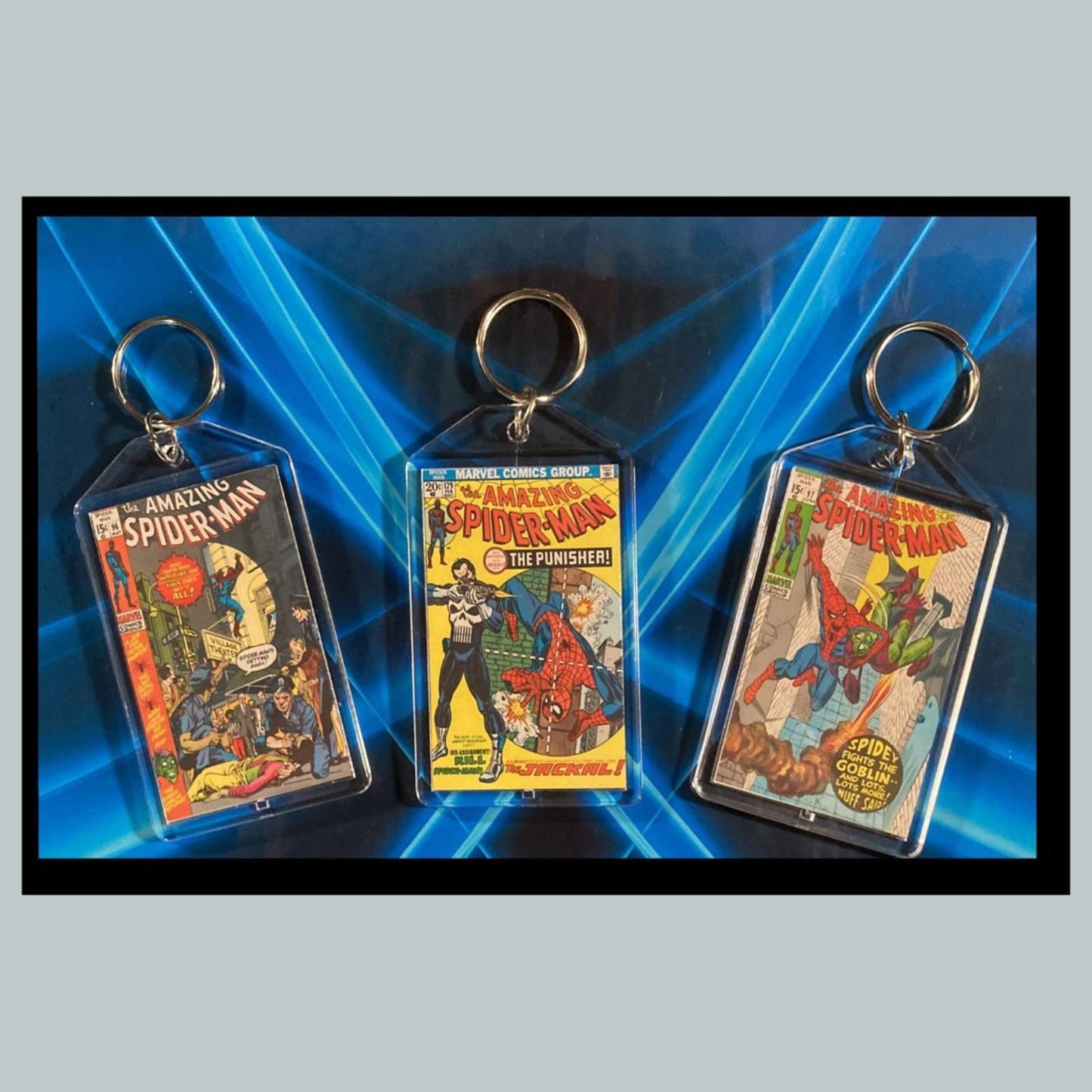 0444B Spider Man Classic Comics 3 Pack Bundle -3 Diff Custom Novelty Keychains