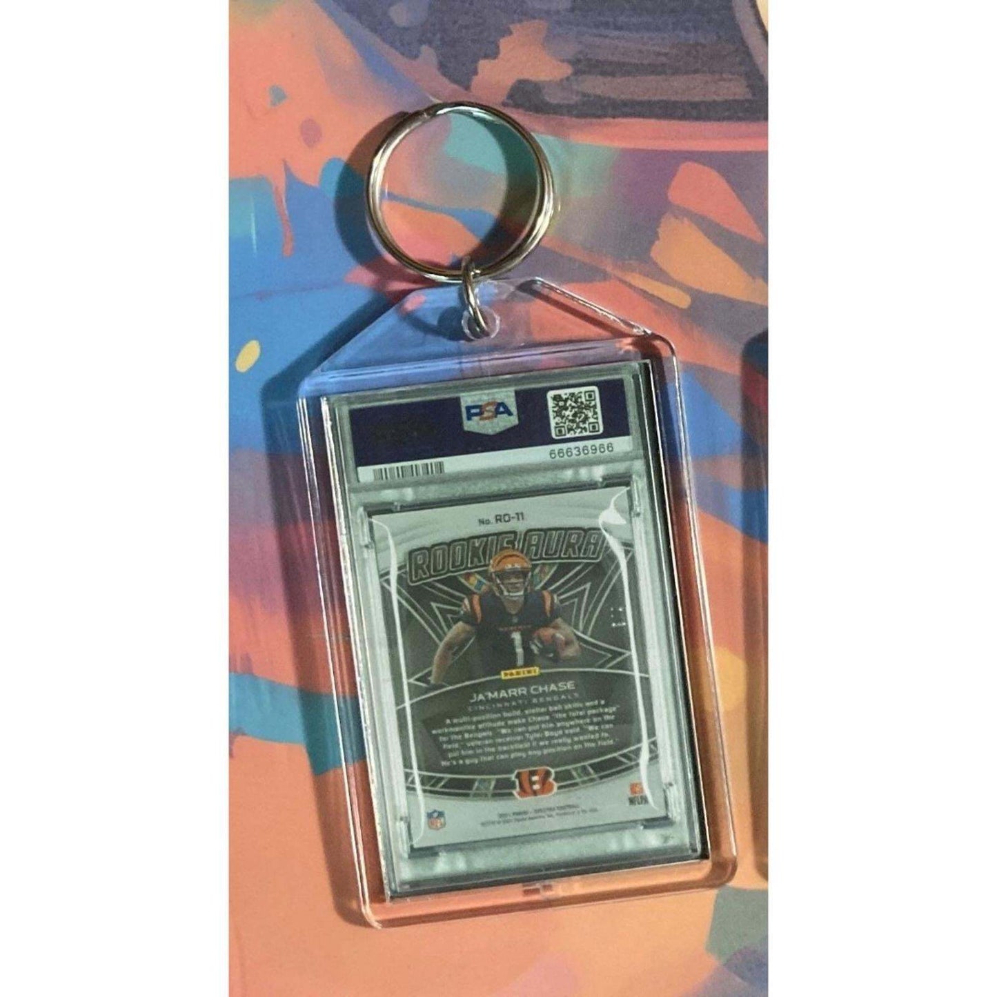 3268 Ja'Marr Chase 2021 Panini Spectra Rookie Aura Neon Marble Novelty Keychain FBL