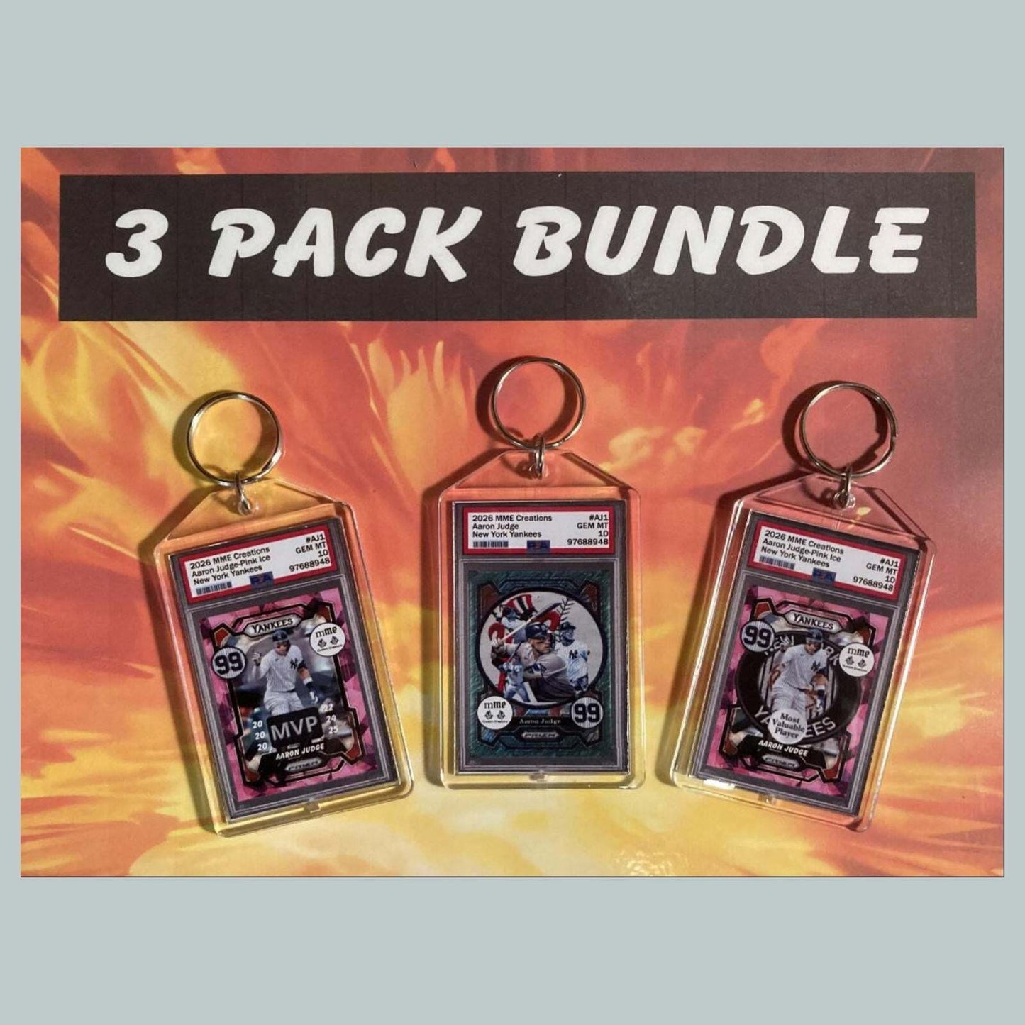 3759B Aaron Judge 3 Pack Bundle Custom Hand Made Keychains BBL KYC