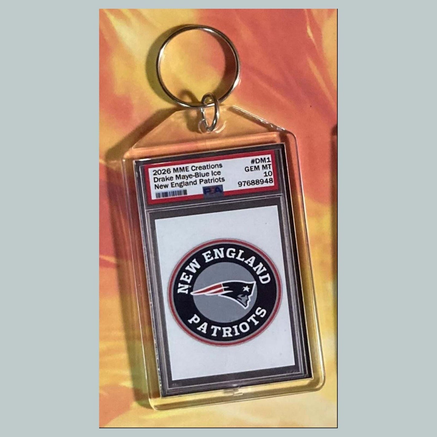 3762 Drake Maye 2026 Mockup Blue Ice Custom Hand Made Keychain FBL