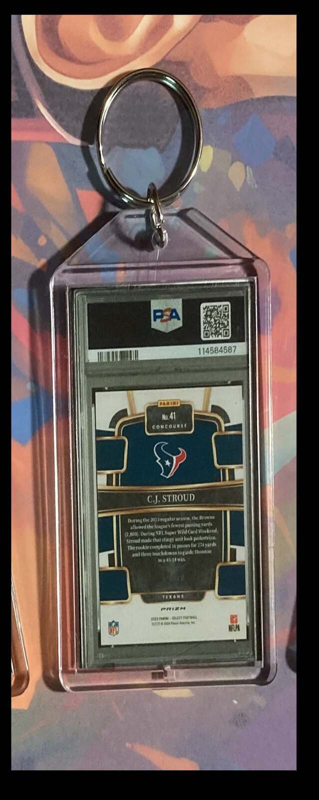 3229 CJ Stroud 2023 Panini Select Gold Prizm  Keychain FBL