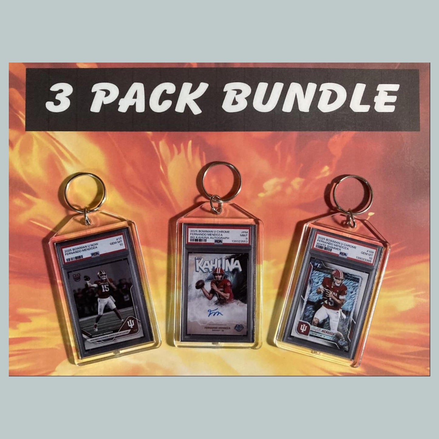 0779B Fernando Mendoza Custom Hand Made Novelty Keychains 3 Pack Bundle
