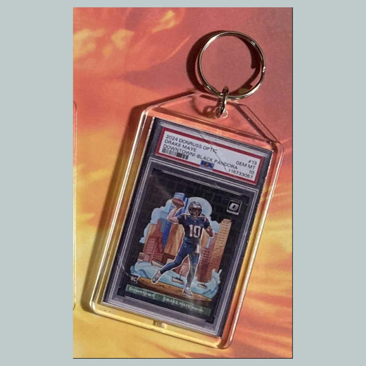 3713 Drake Maye 2024 Donruss Optic Downtown Black Pandora Custom Made Keychain FBL