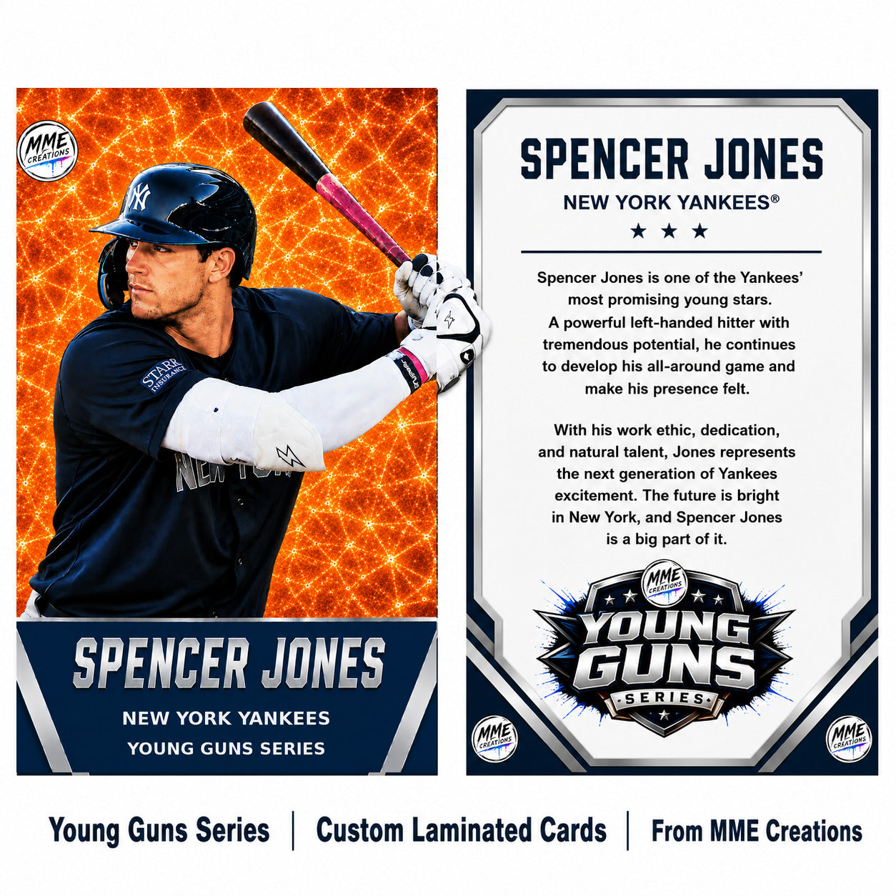 4242 Spencer Jones | Young Guns | Laminated Custom Baseball Card | Orange Ice